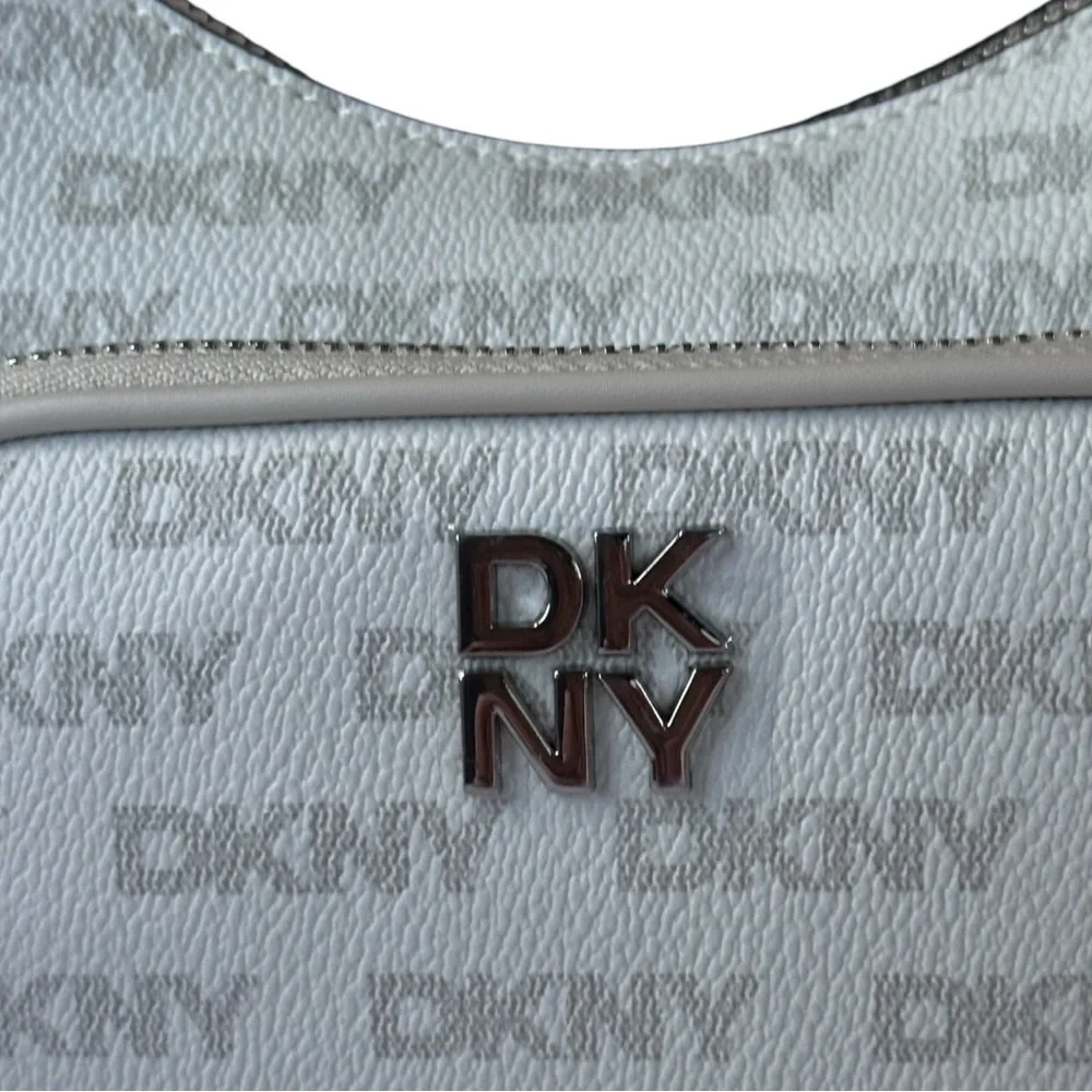 DKNY Gray Shoulder Bag with Text Pattern MSRP 178.00
